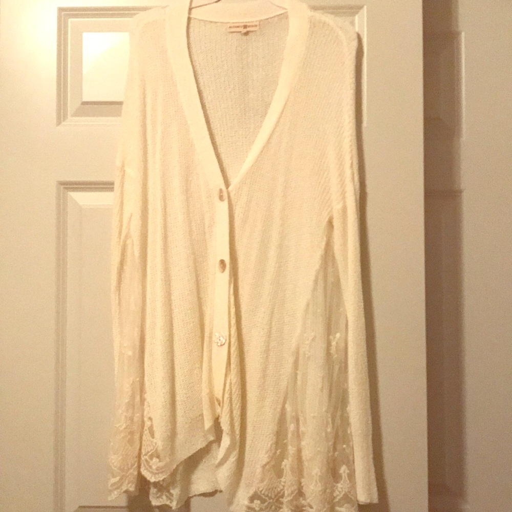 Slouchy cardigan with lace side panel inserts